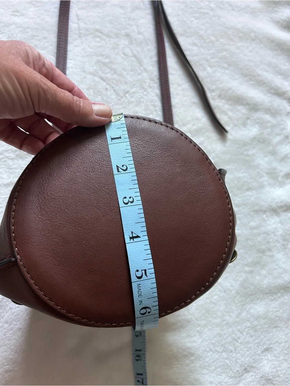 Stella Bianca Brown Italian Leather Brass Studded Drawcord Bucket Crossbody Bag
